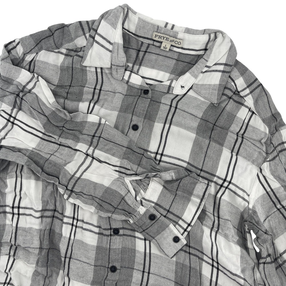 Frye & Co. Gray Plaid Button-Down Shirt Viscose Long Sleeve Women's Top L